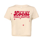 Load image into Gallery viewer, Crop Top Support Your Local Female Grappler-Candy Apple Red
